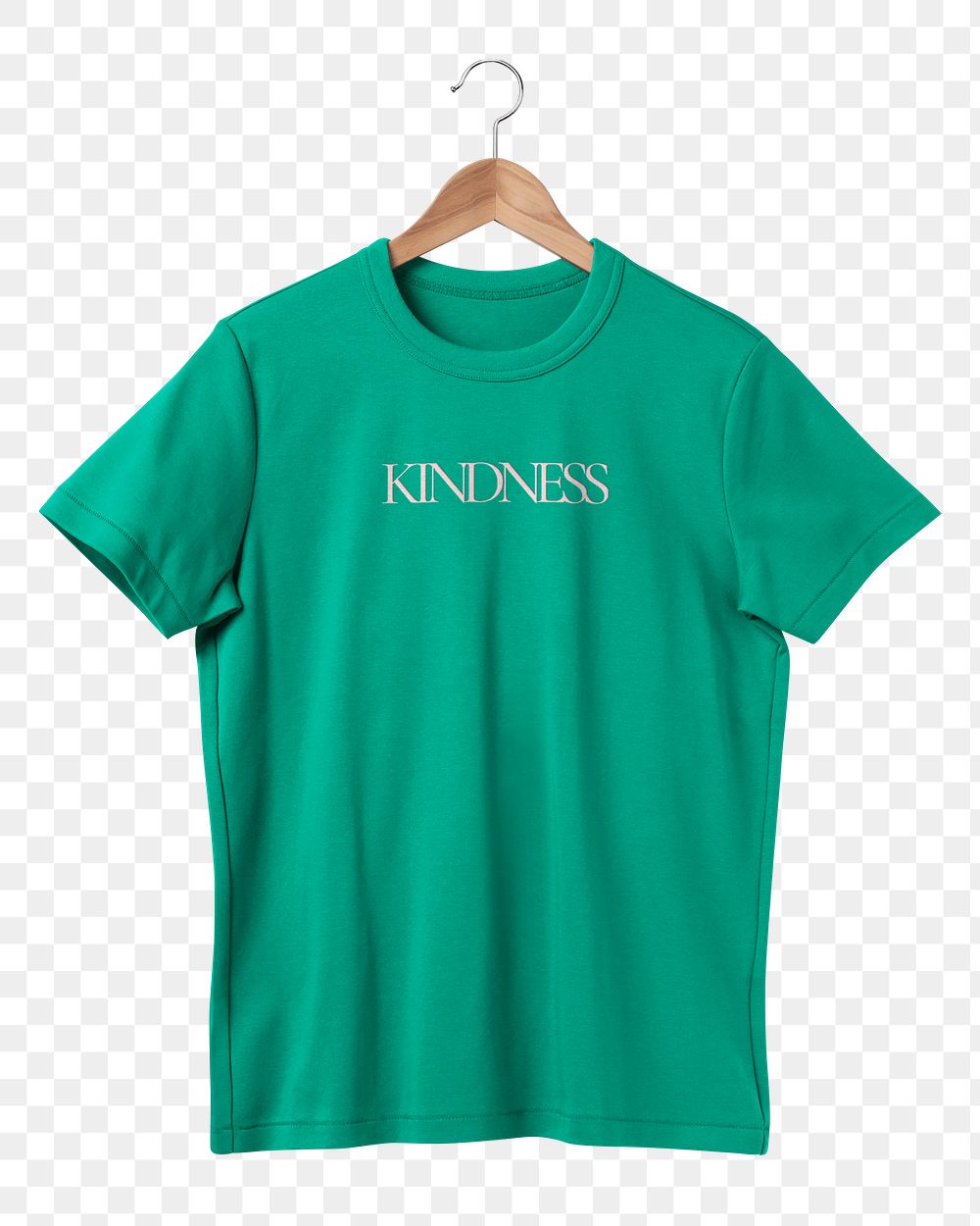 T-shirt png, green simple fashion with printed kindness word transparent background 
