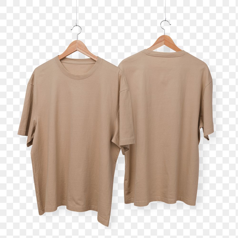 Brown oversized t-shirt png, unisex fashion design set transparent background 