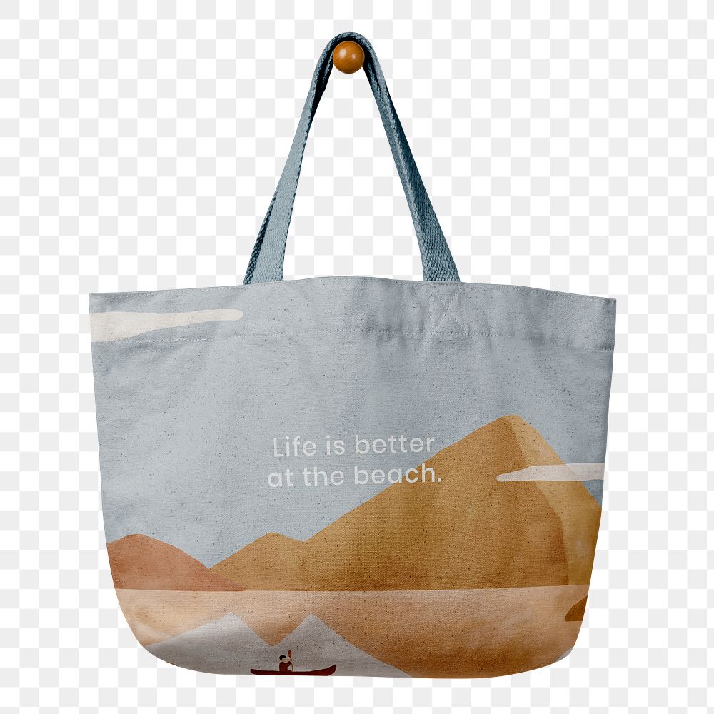 Canvas tote bag png transparent, printed summer quote, realistic design