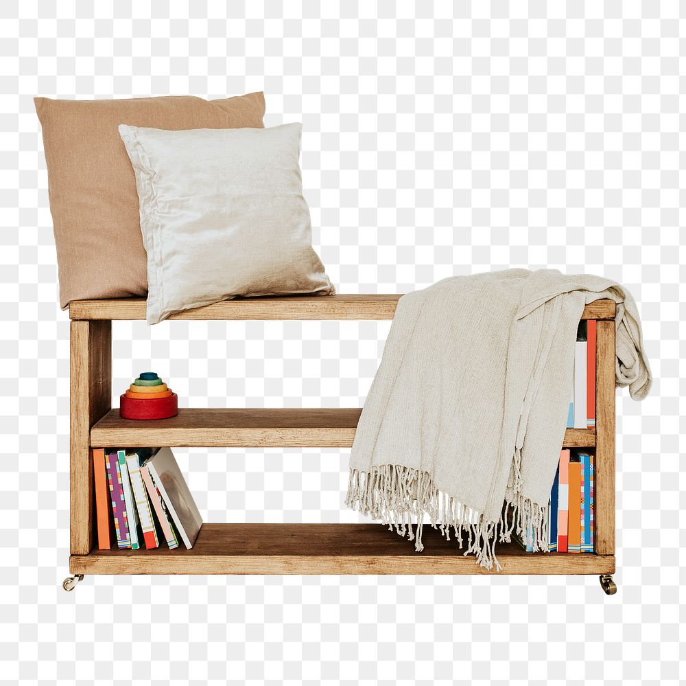 Kids book shelf png sticker, cozy playroom home decor