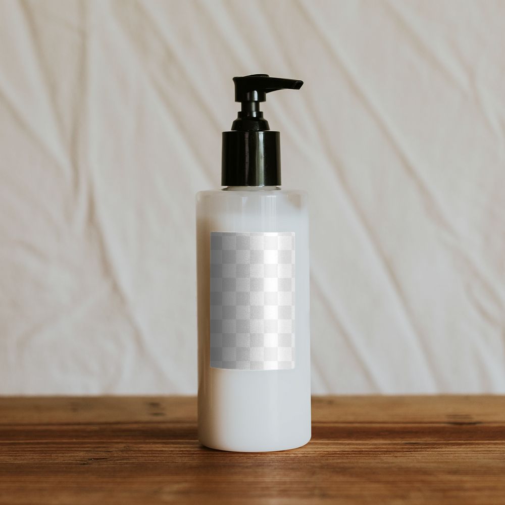 Label png mockup, soap bottle with transparent design space