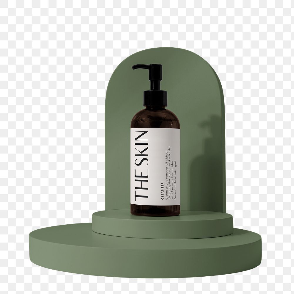 Skincare pump bottle png, green product podium