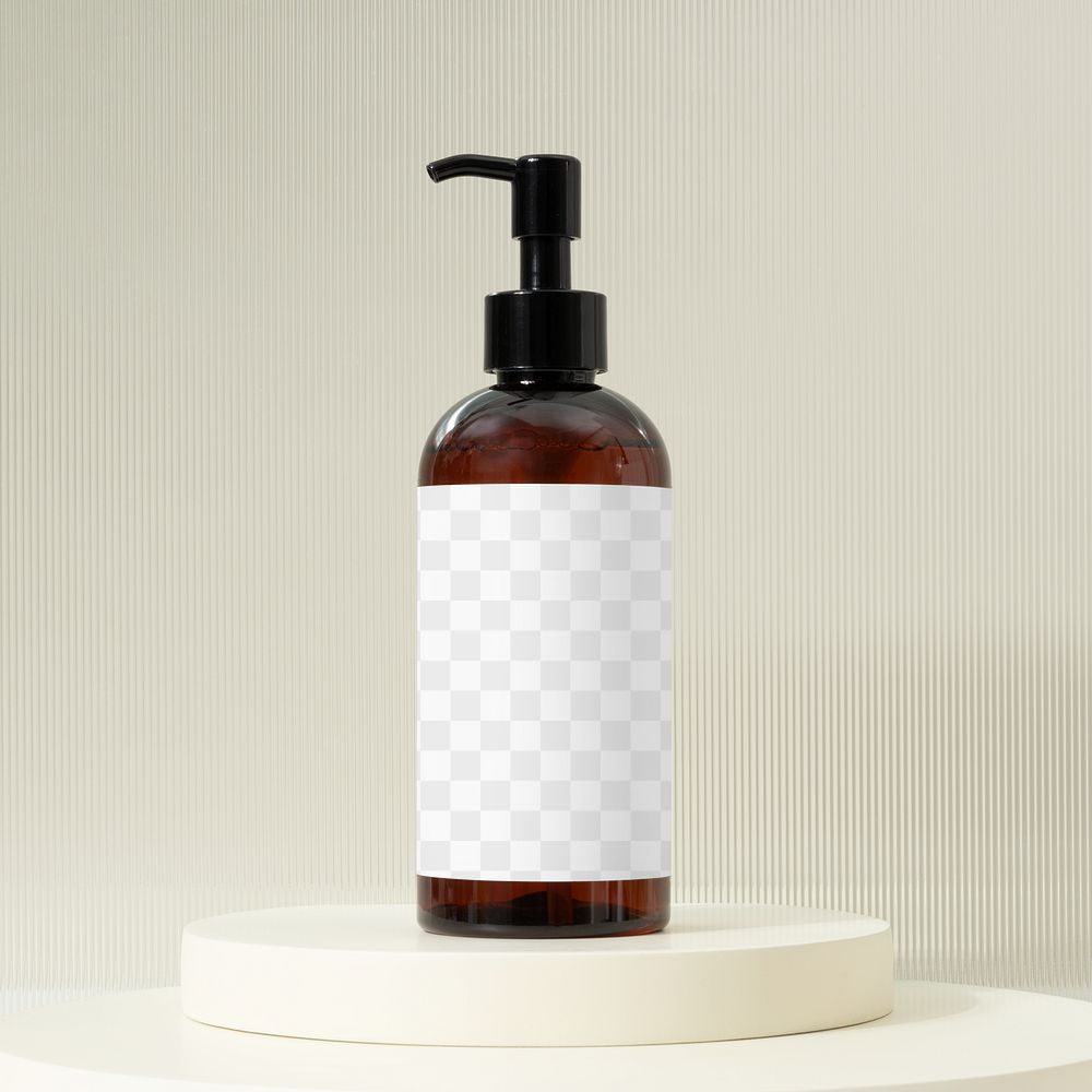 Skincare pump bottle mockup png, transparent label design, beauty product packaging