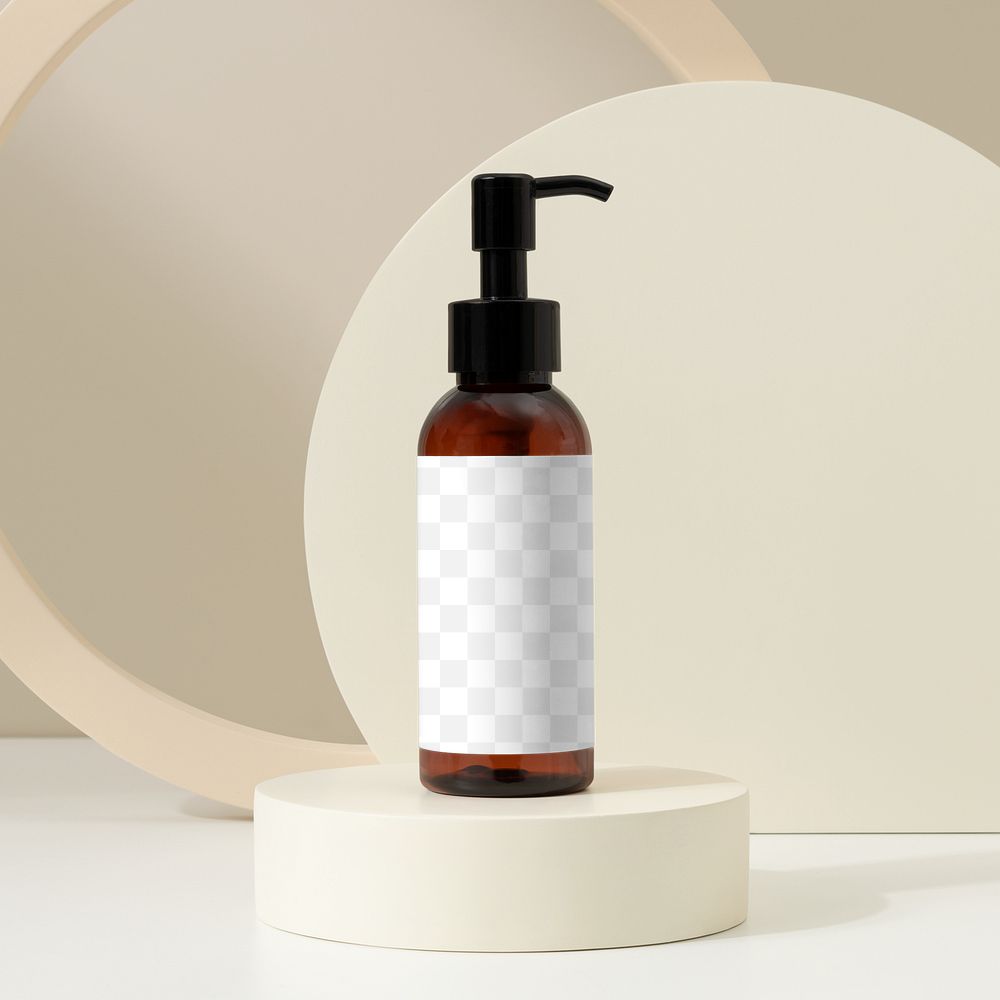 Beauty bottle mockup png, transparent label design, skincare product packaging