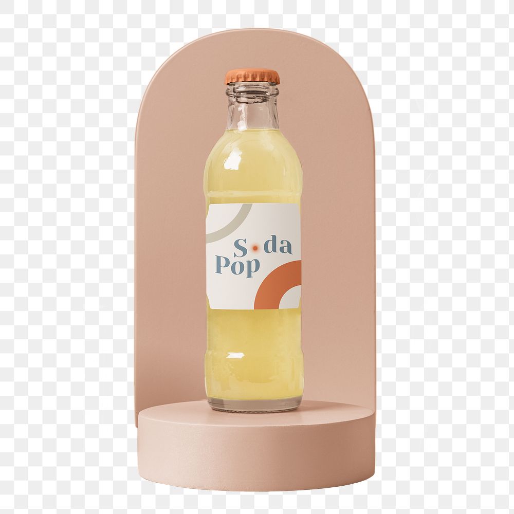 Glass bottle png, beige product podium, isolated object design