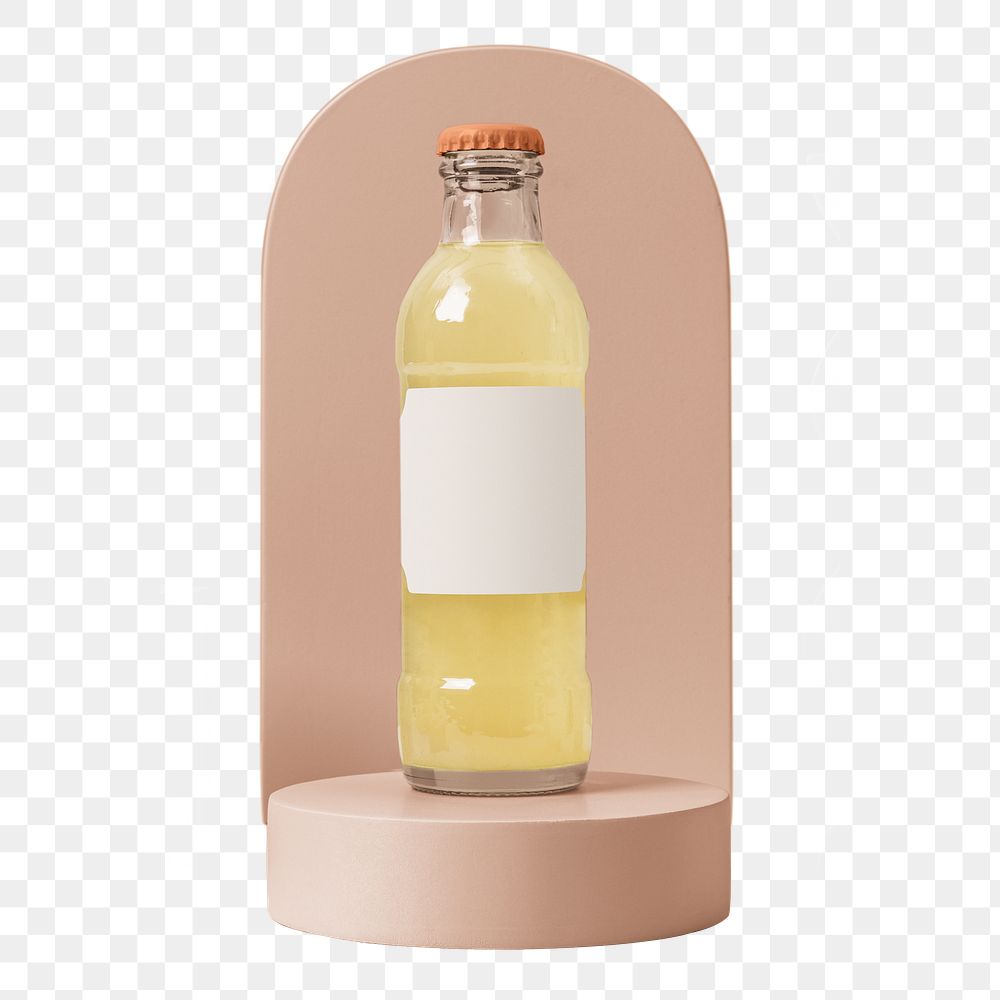 Soda drink bottle png, beige product podium, isolated object design
