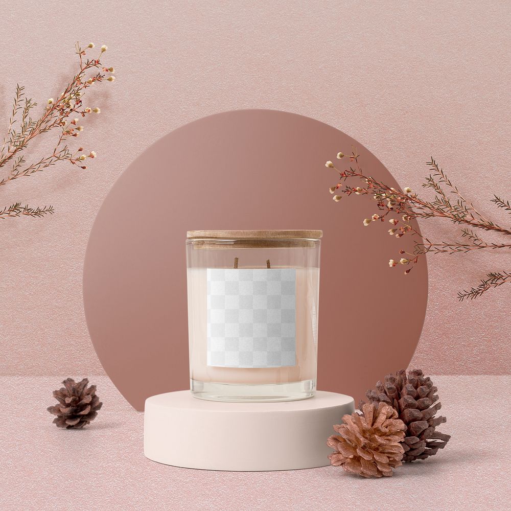 Aroma candle mockup png, transparent label design, home spa product packaging
