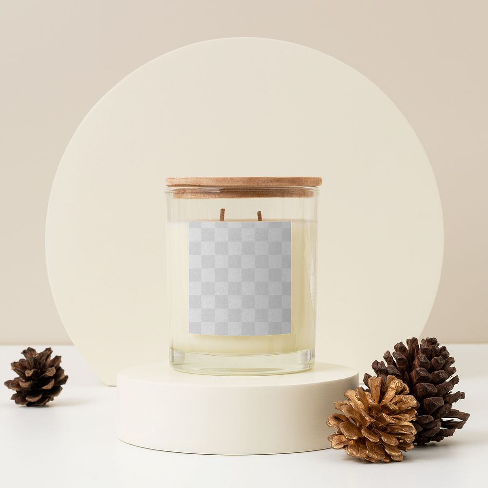 Scented candle mockup png, transparent label design, home spa product packaging