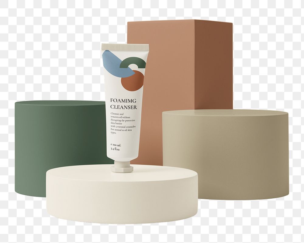 Skincare tube png, earth tone product podium, isolated object design