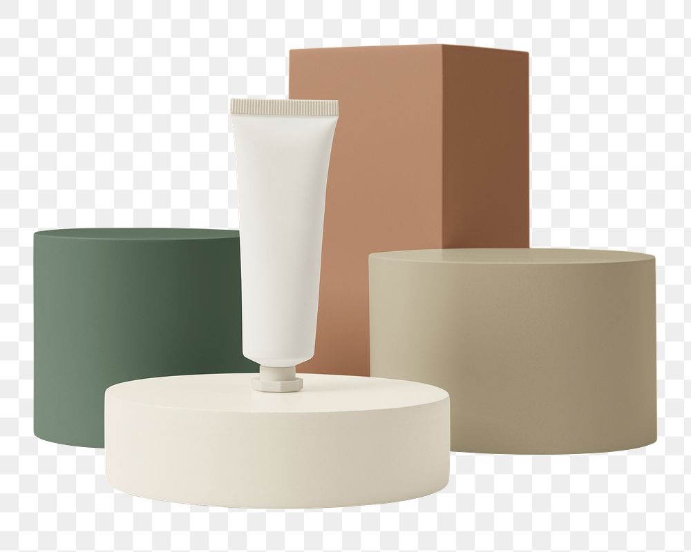 Skincare tube png, earth tone product podium, isolated object design