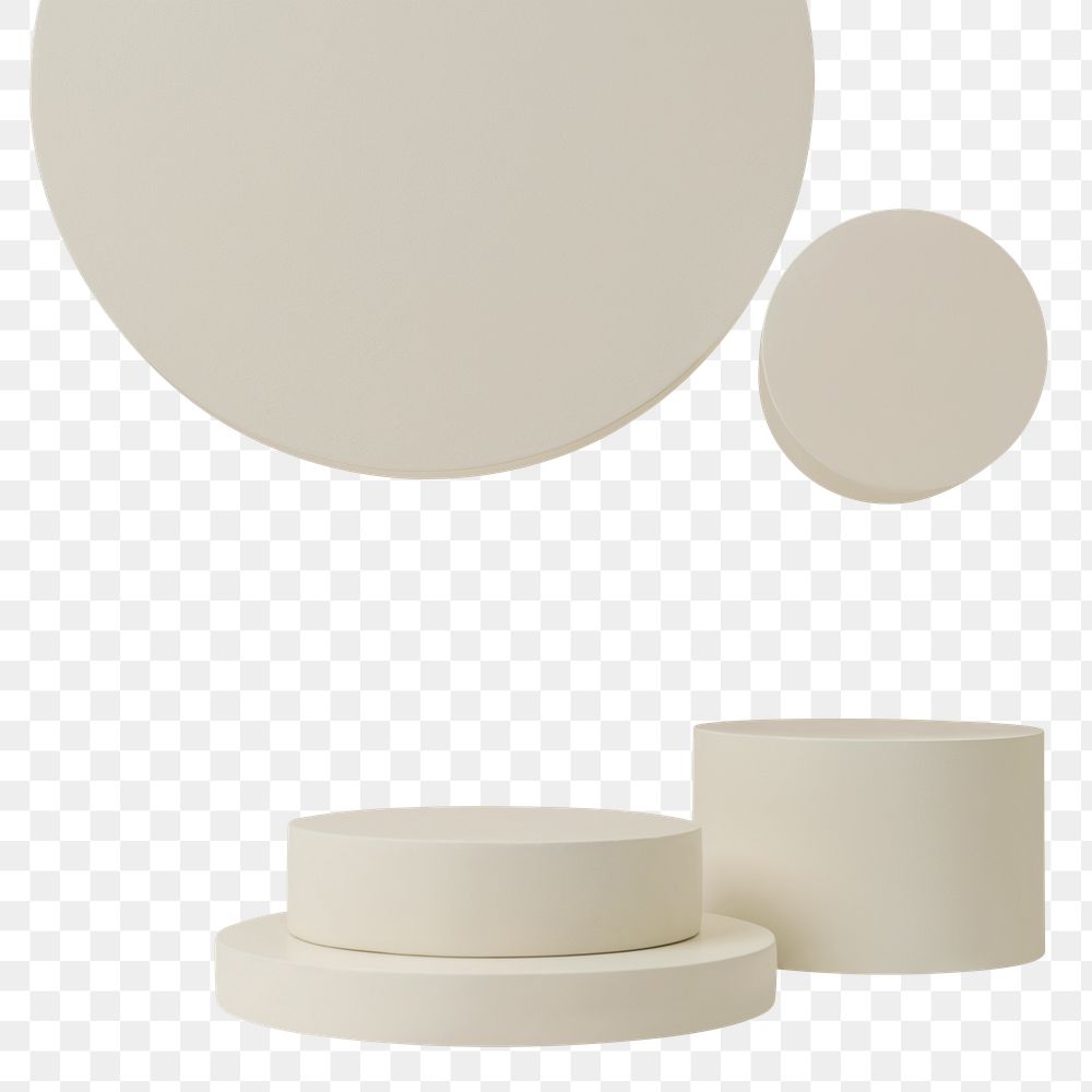 Product podium png, transparent background, cylinder shape, beige dreamscape 3d geometric design