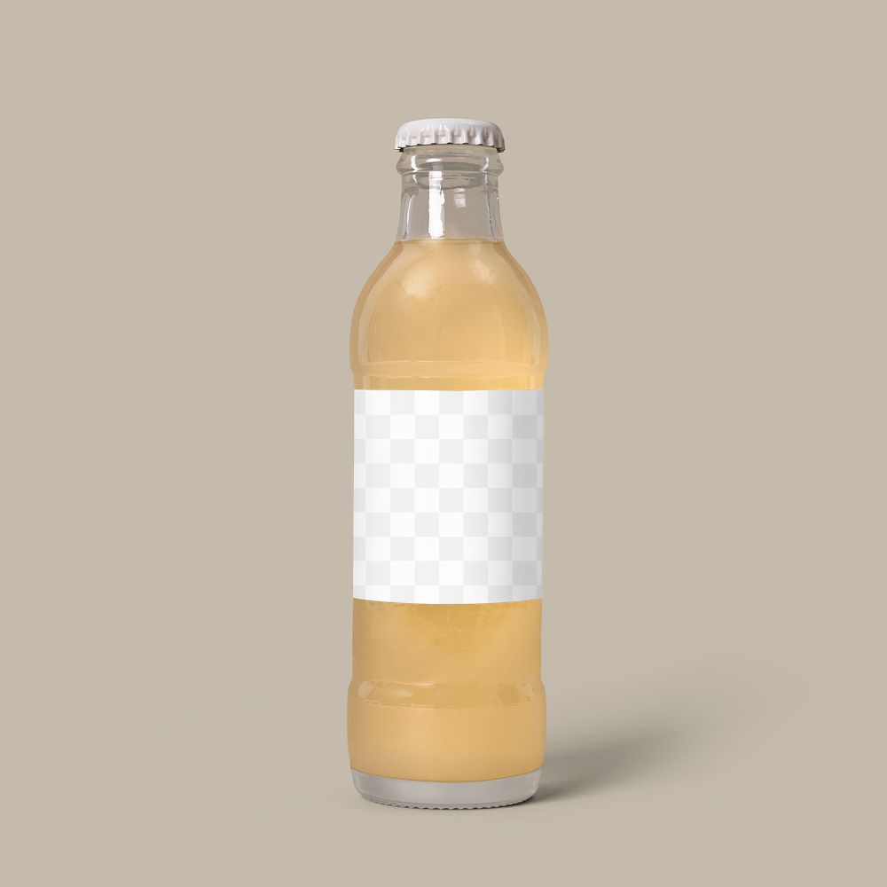 Glass bottle mockup png, transparent label design, beverage product packaging