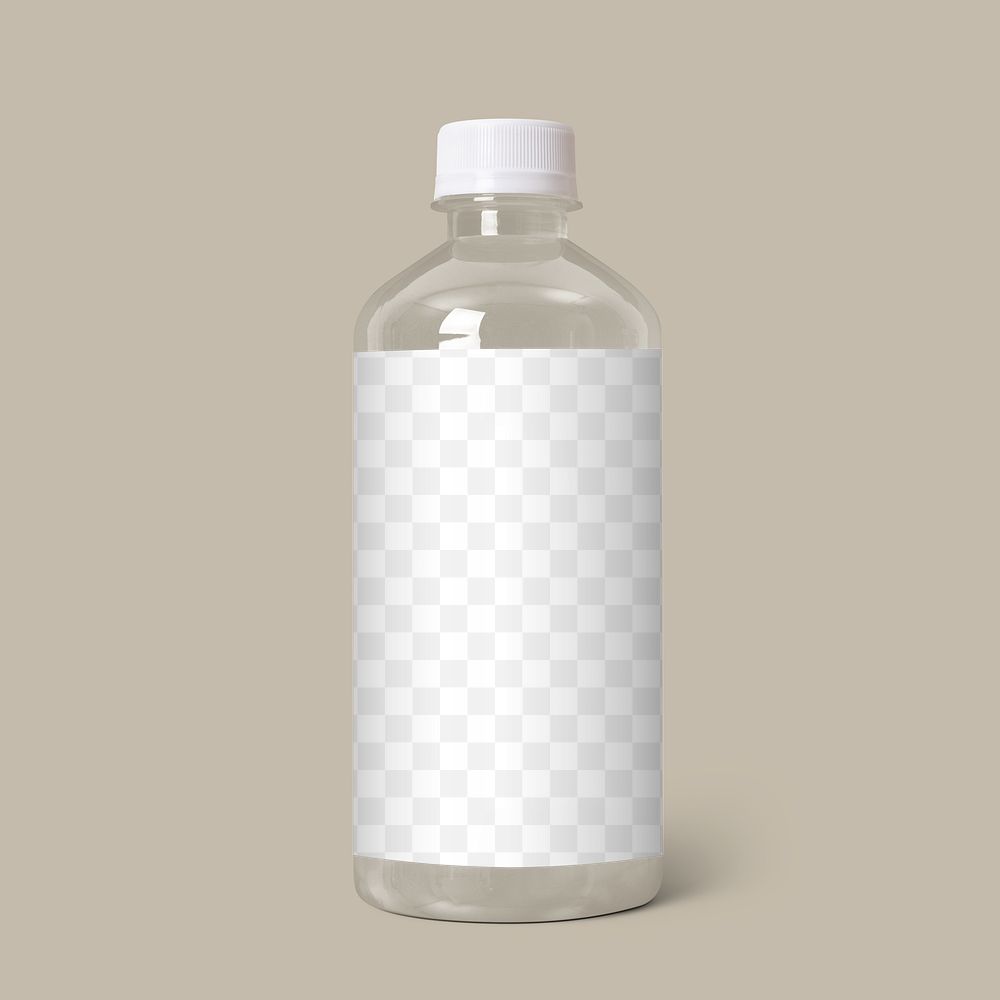 Plastic bottle mockup png, transparent label design, beverage product packaging