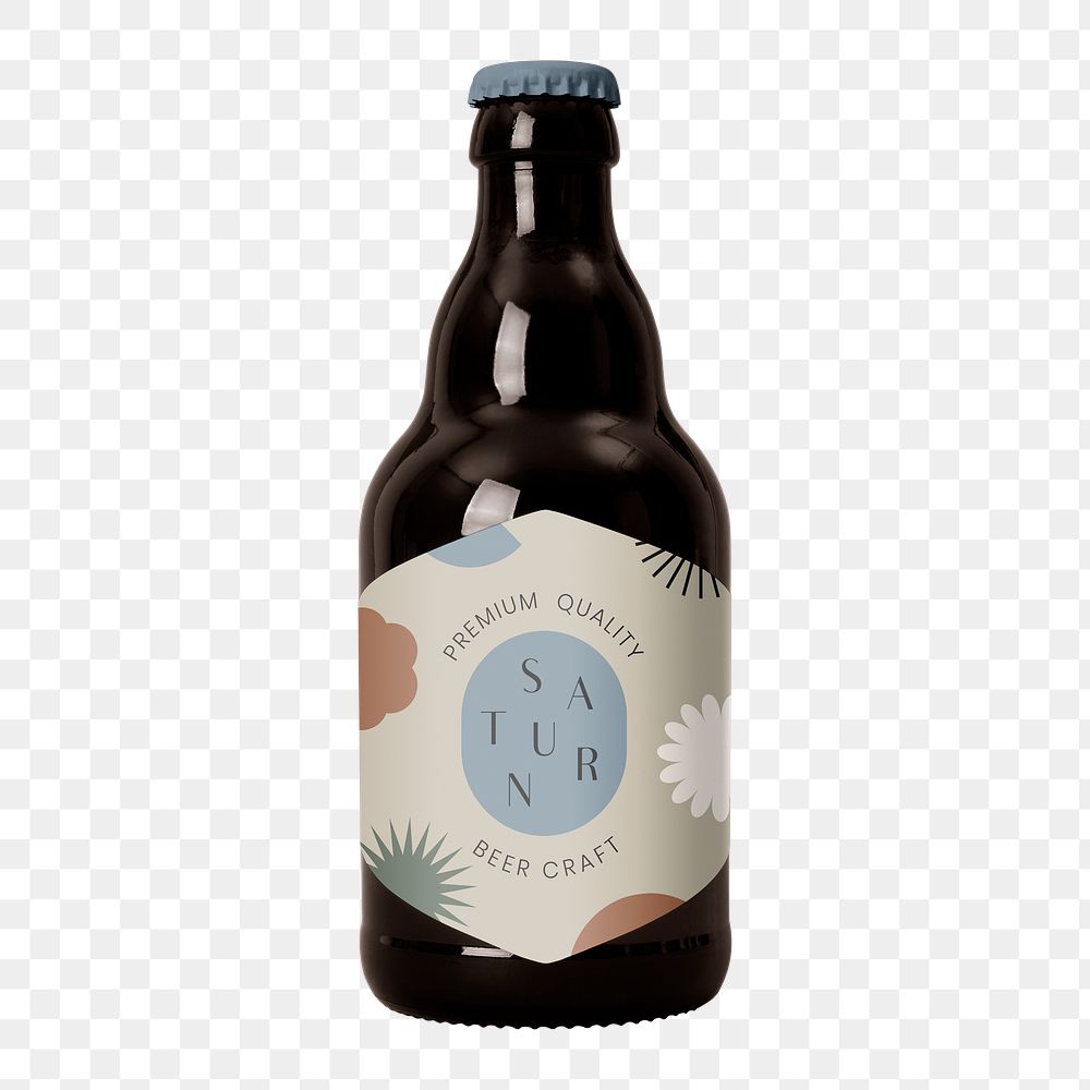 Glass bottle png, craft beer, beverage product packaging, isolated object design