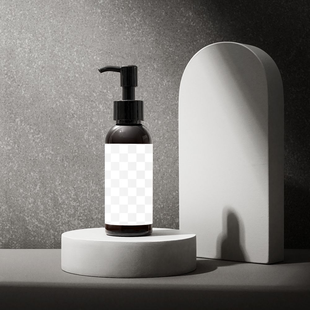 Bottle label mockup png transparent, skincare product packaging design