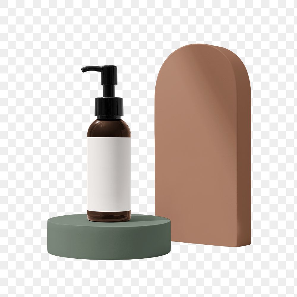 Cosmetic pump bottle png, green product podium, isolated object design