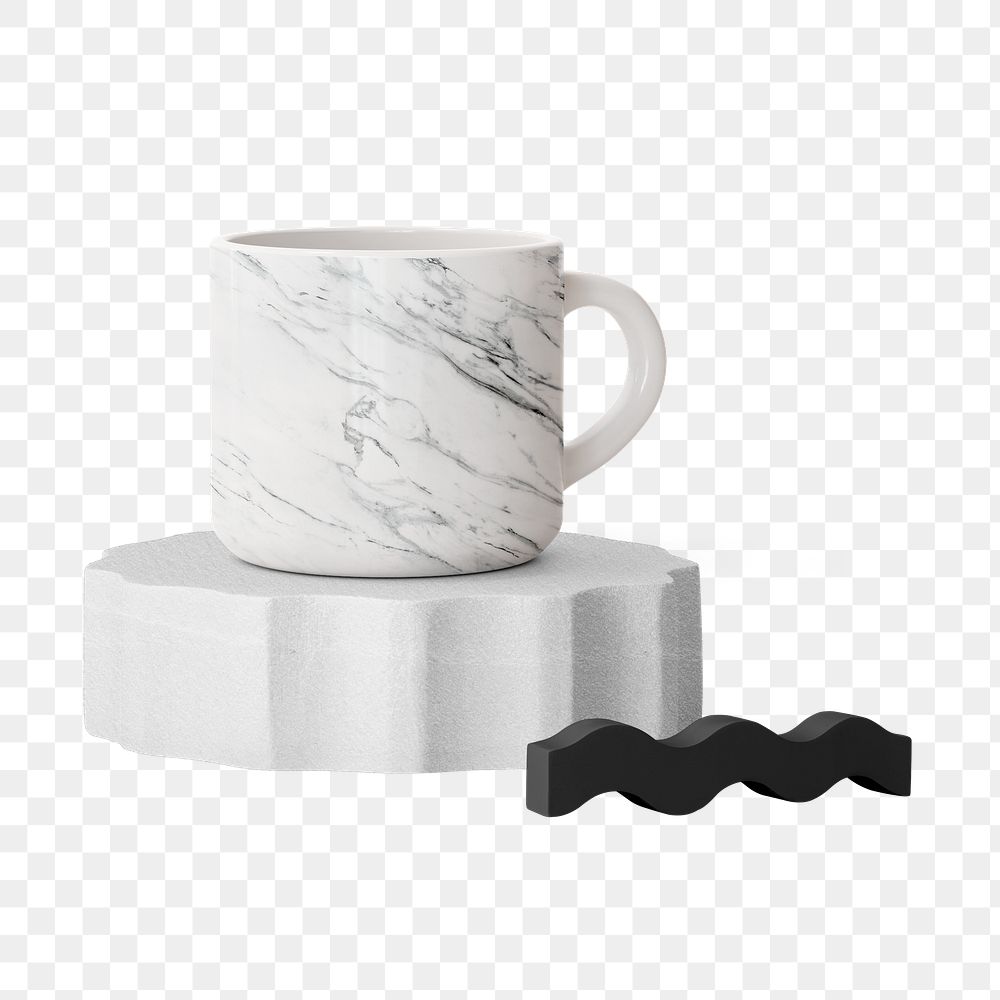 Marble mug png, white product podium, isolated object design