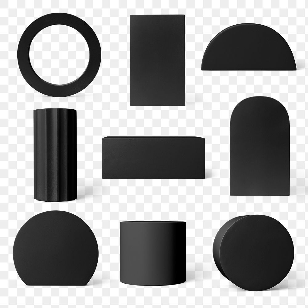 Geometric shape png, black isolated object design set