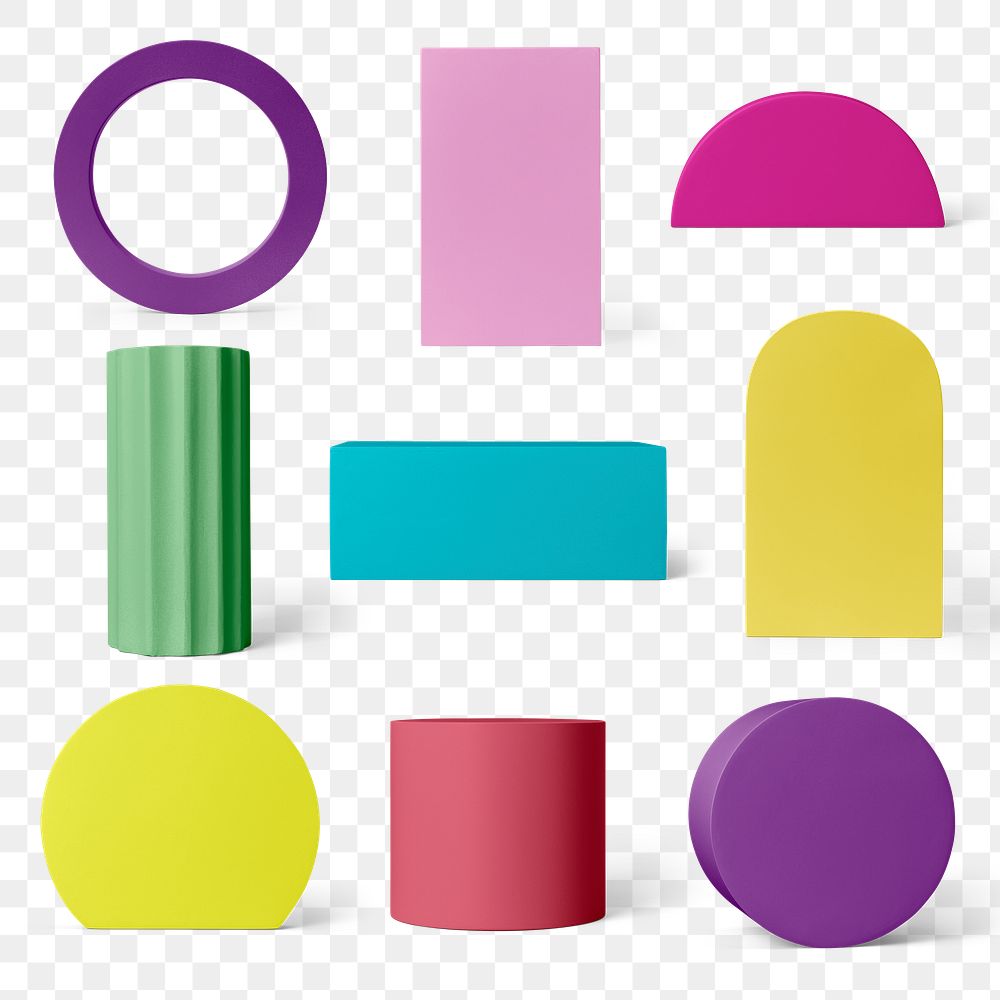 Geometric shape png, pop color isolated object design set