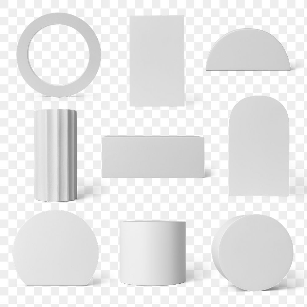 Geometric shape png, gray isolated object design set