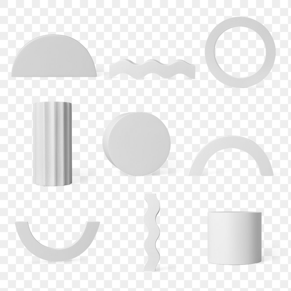 Geometric shape png, gray isolated object design set