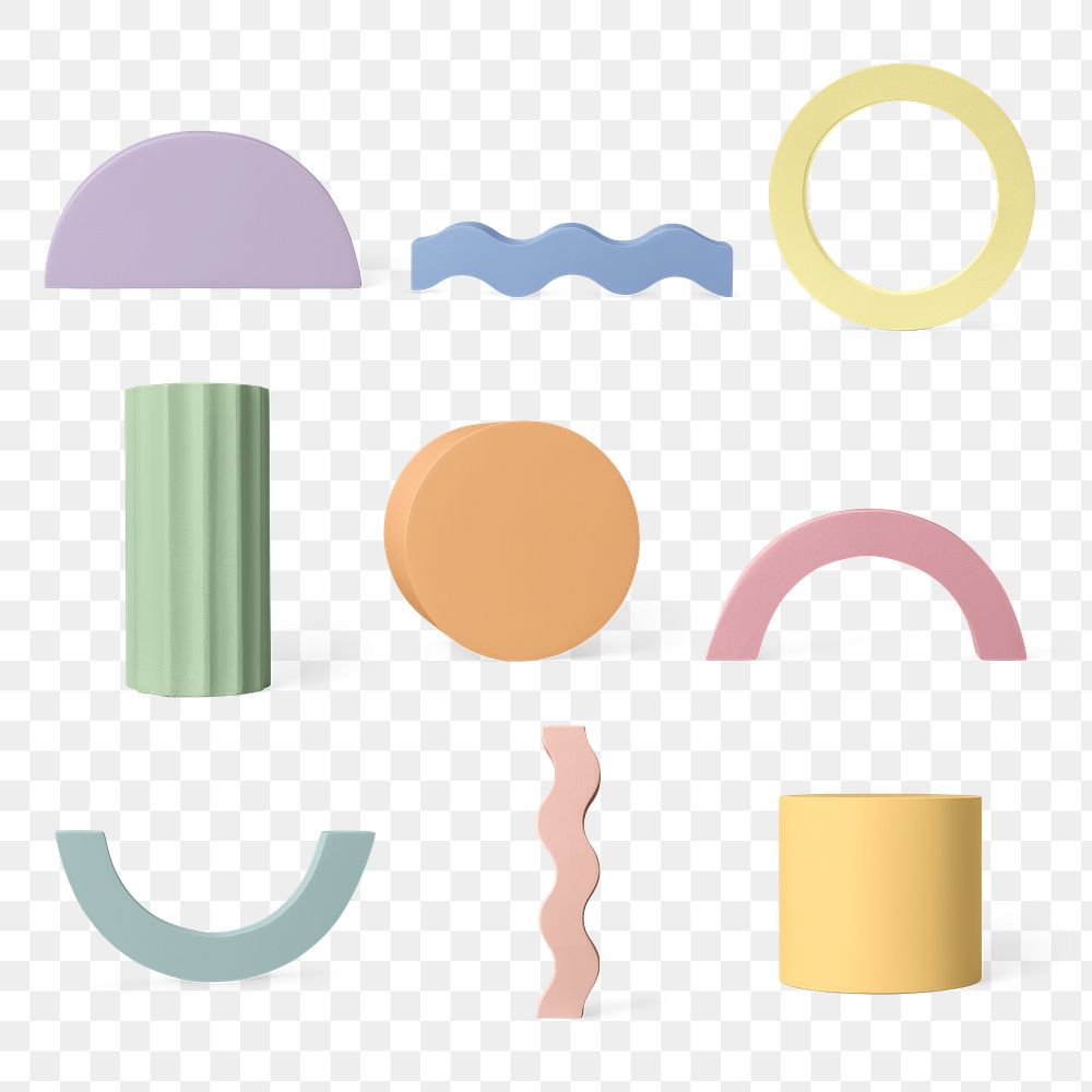 Geometric shape png, pastel isolated object design set