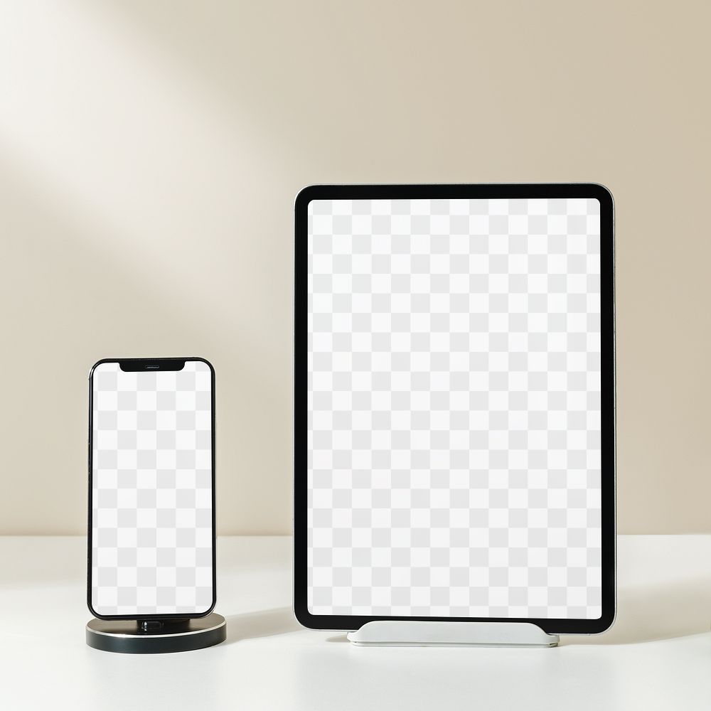 Transparent tablet screen png, digital device mockup, wireless charging station