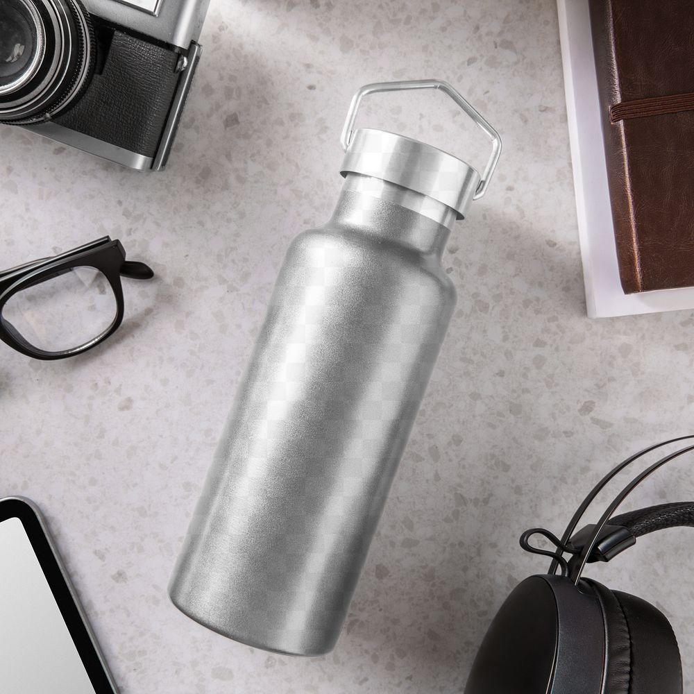 Water bottle png mockup, transparent fitness essentials