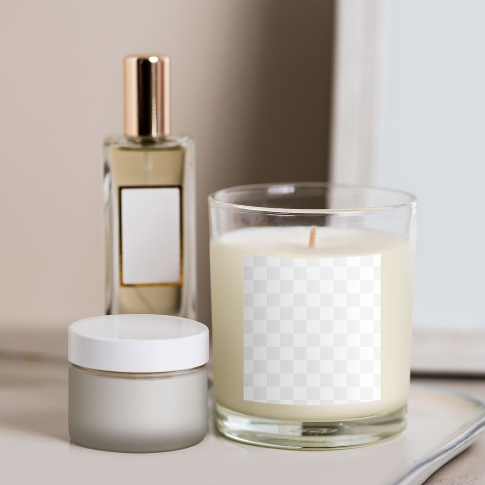 Label mockup png transparent, beauty product and scented candle, business branding design