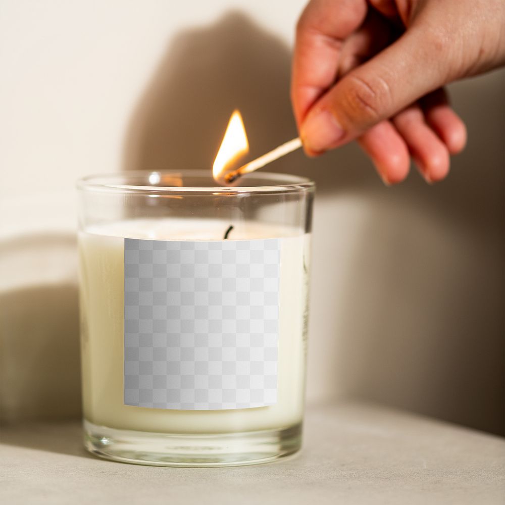 Aromatic candle label png mockup product branding transparent design