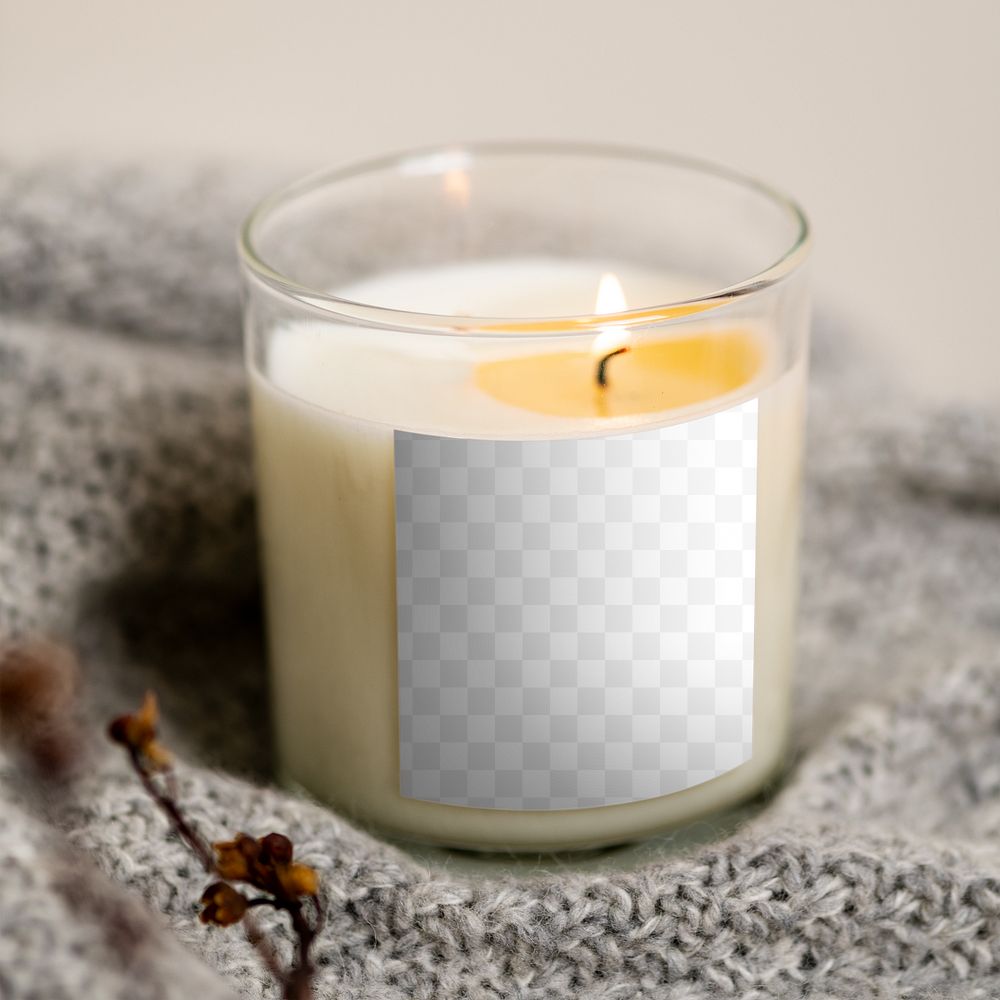 Aromatic candle label png mockup product branding transparent design
