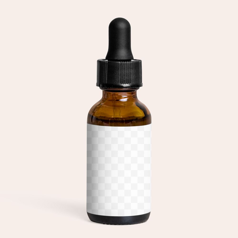 Skincare product png label mockup, amber dropper bottle, business branding design