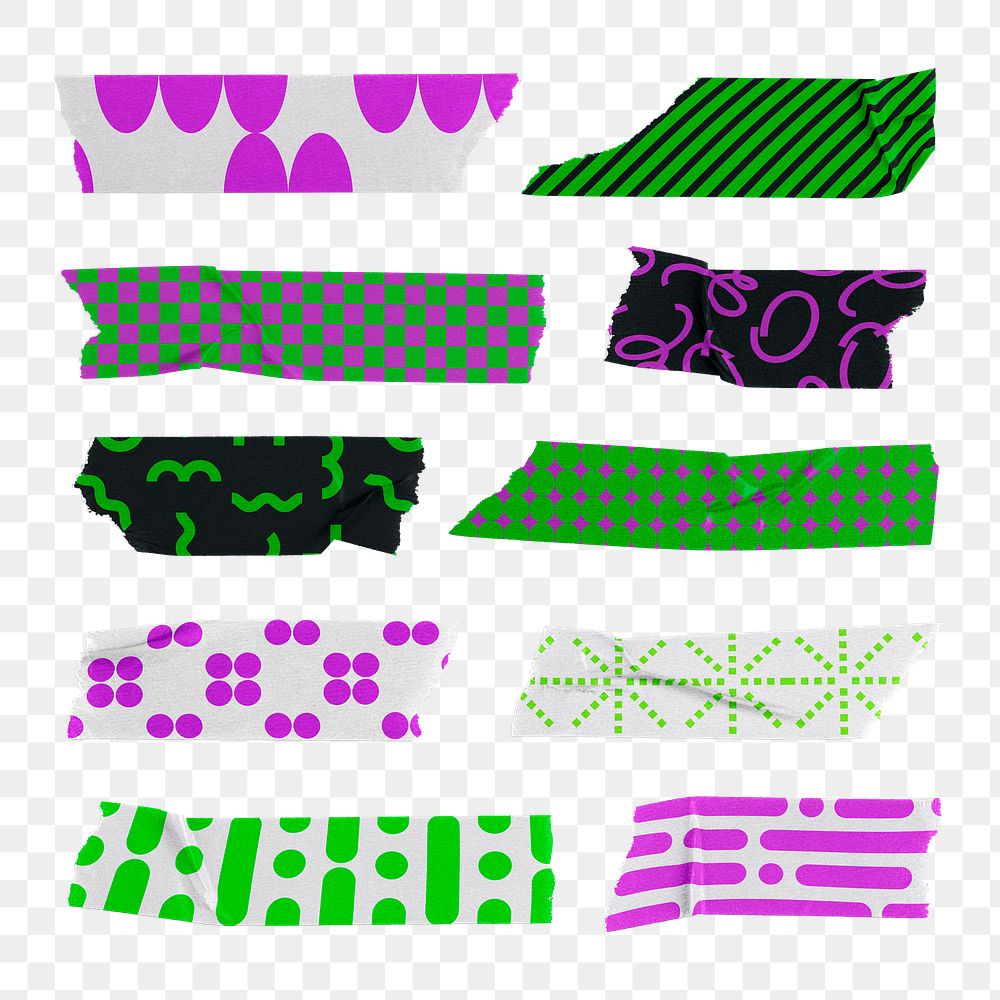 Neon tape png, journal sticker, collage element set