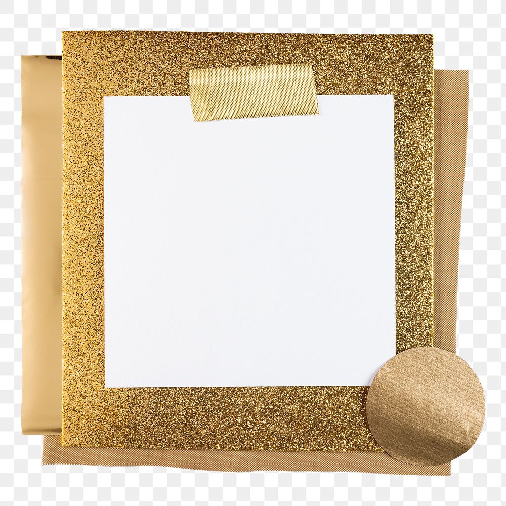 Aesthetic gold png remainder note frame sticker, transparent background