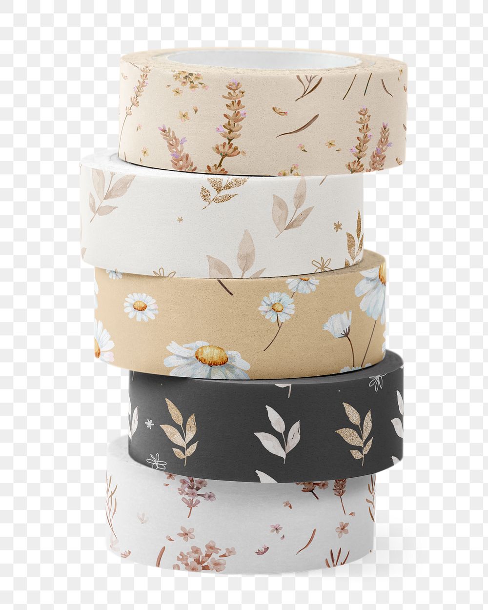 Floral tape rolls png, journal sticker, collage element, transparent background