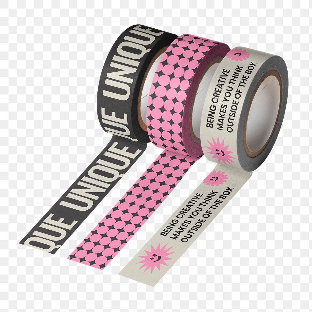 Tape rolls png, black and pink journal sticker, collage element, transparent background