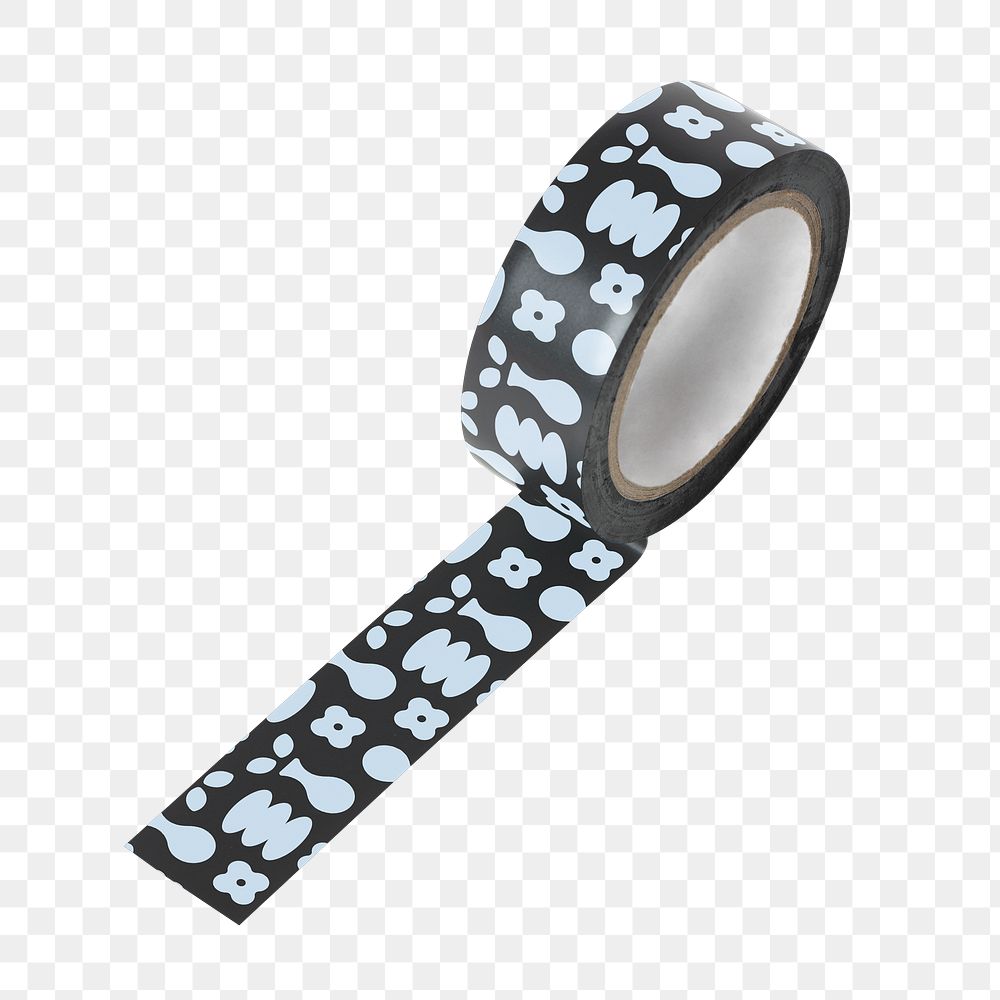 Tape roll png, black journal sticker, collage element, transparent background