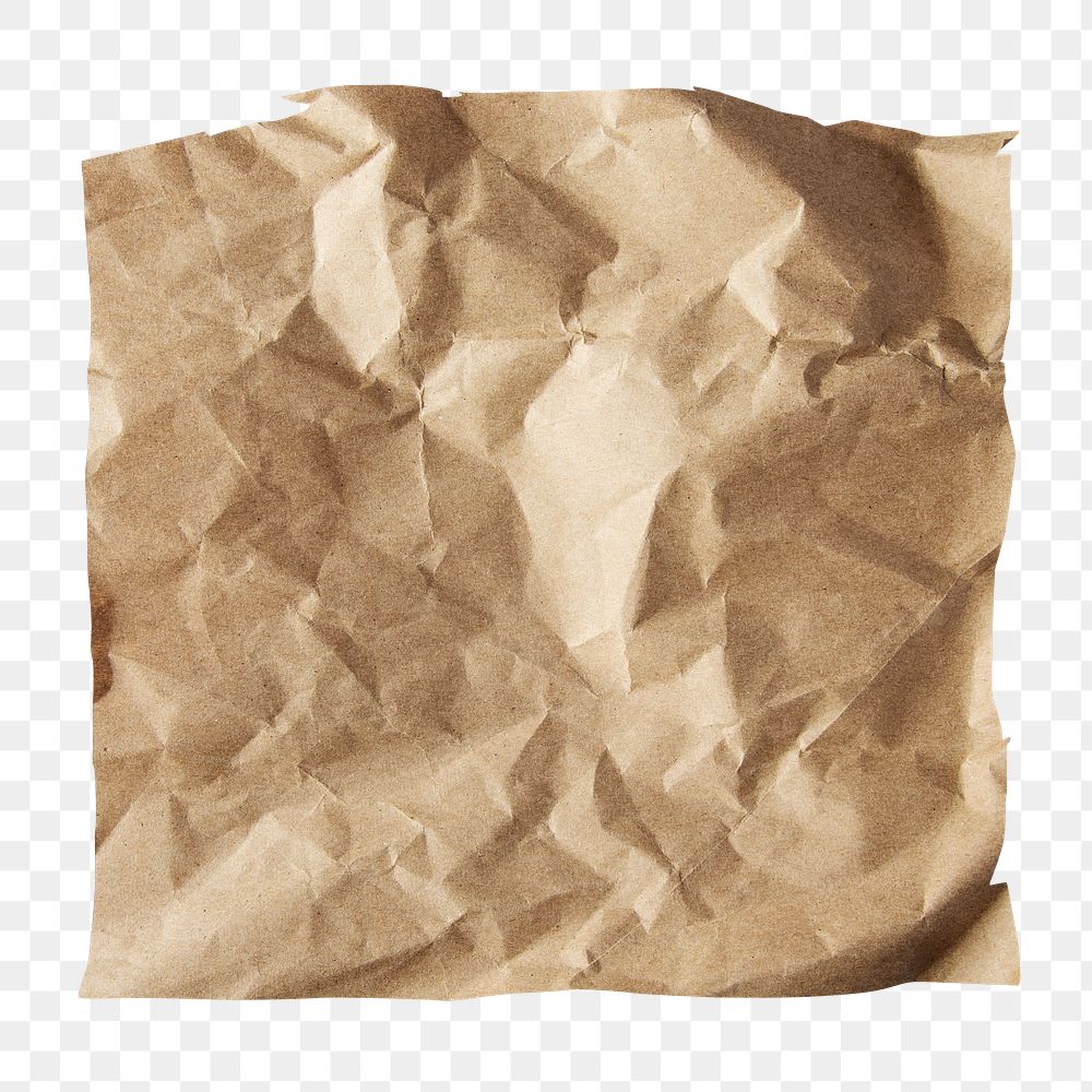 Beige crumpled paper png sticker, transparent background