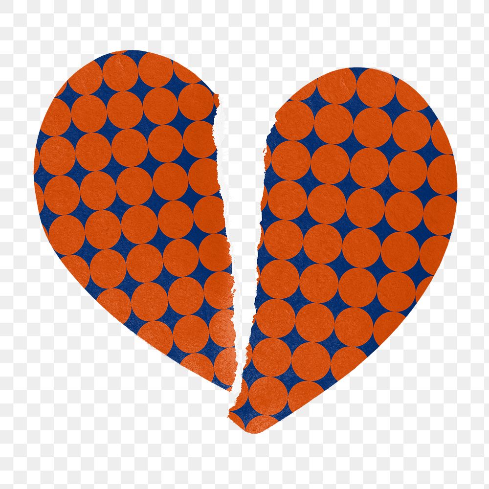 Torn heart sticker png, orange and blue design, transparent background