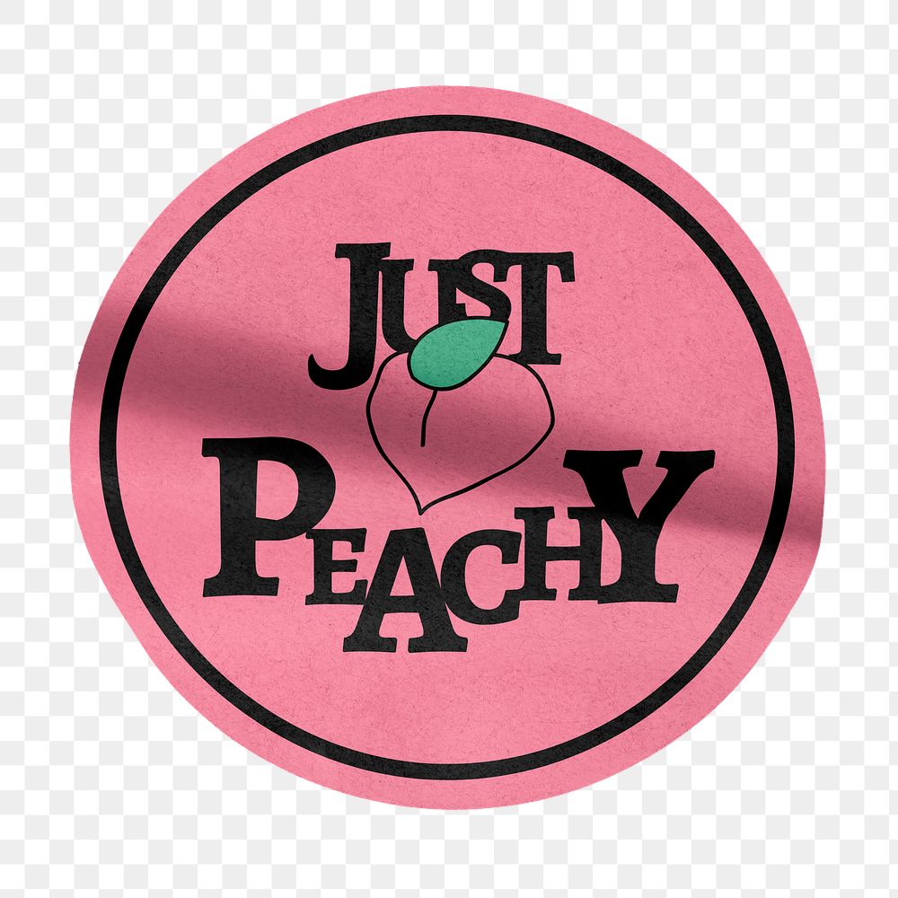 Pink sticker png, just peachy, round shape, isolated object design