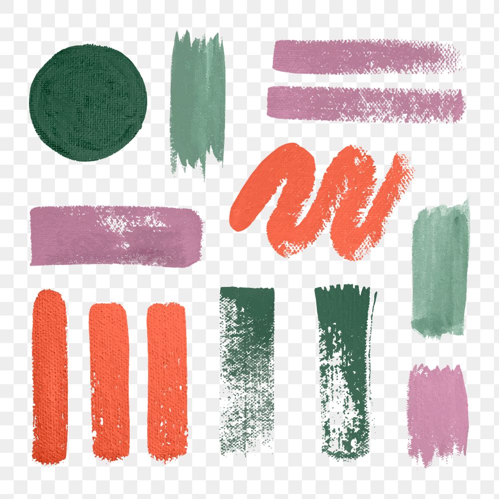 Paint brush stroke png, dull color tone, design element set