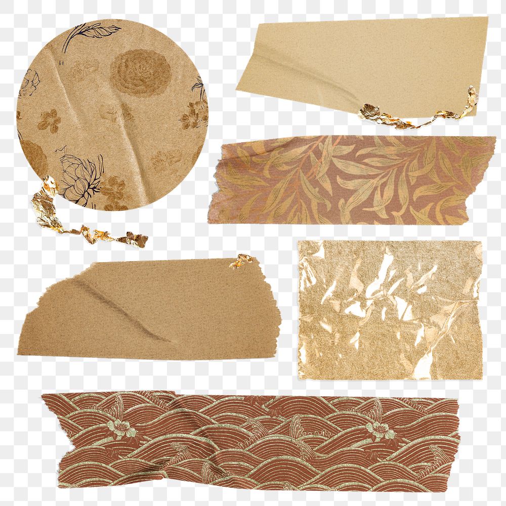 Aesthetic brown tape png, journal sticker, collage element set