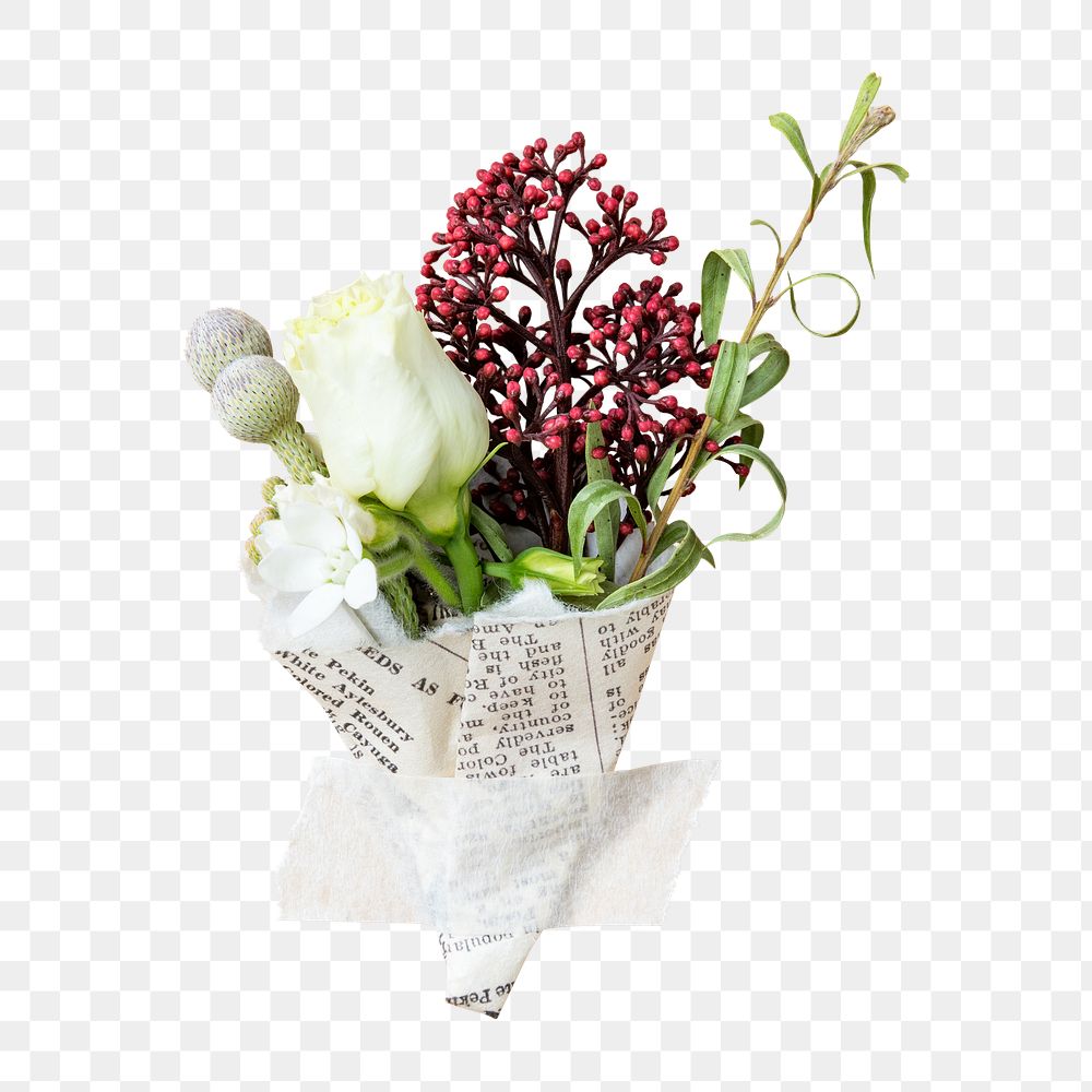 Premium Photo  Bouquet of flowers in wrapping paper top view on a white  isolated background