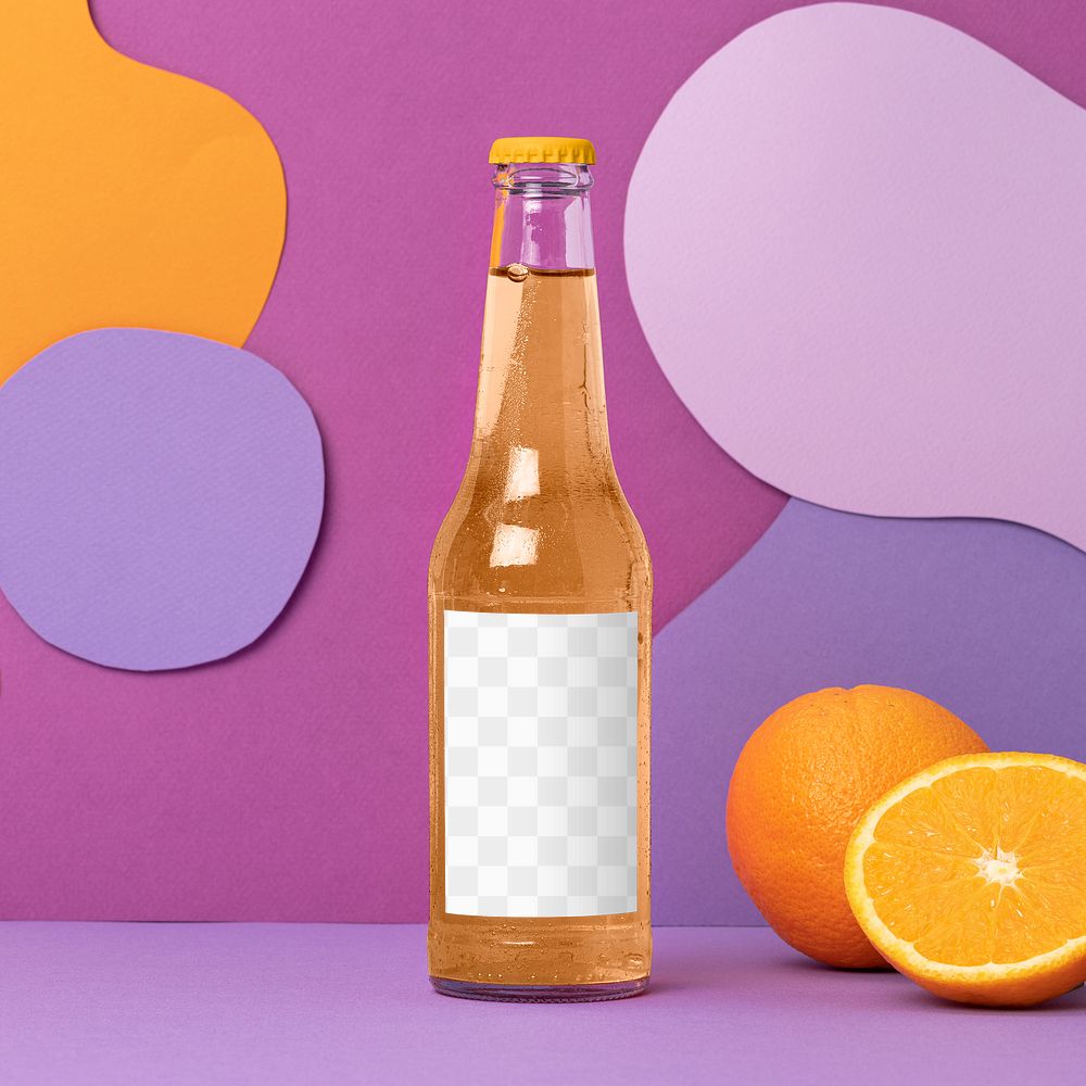 Glass bottle label png mockup, summer beverage packaging