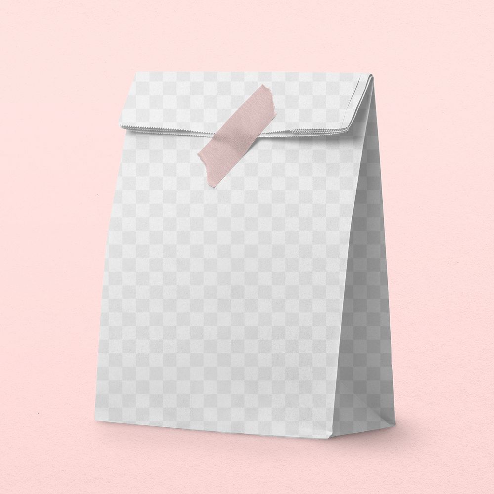 Paper bag png mockup, transparent food packaging