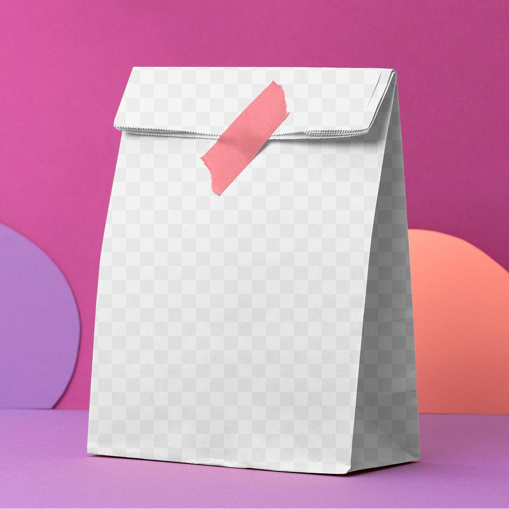 Paper bag png mockup, transparent food packaging