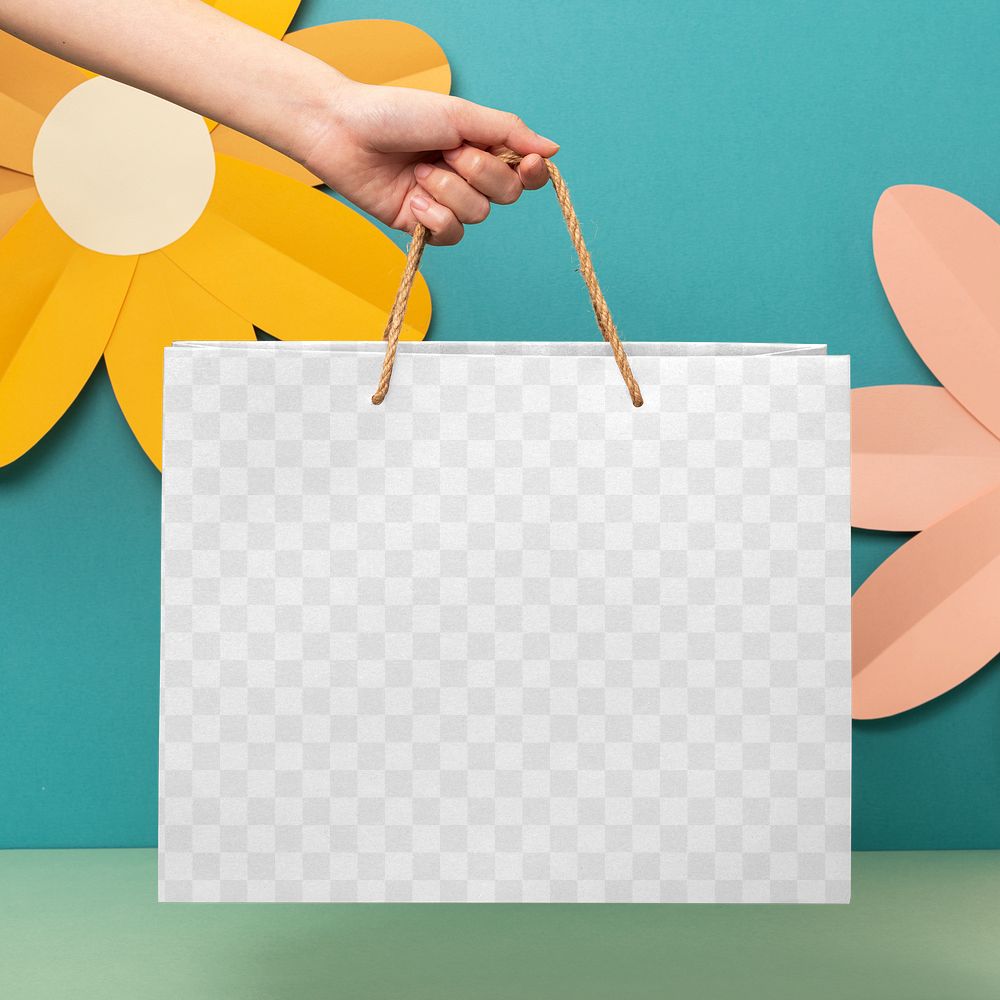 Shopping bag png mockup, transparent fashion branding