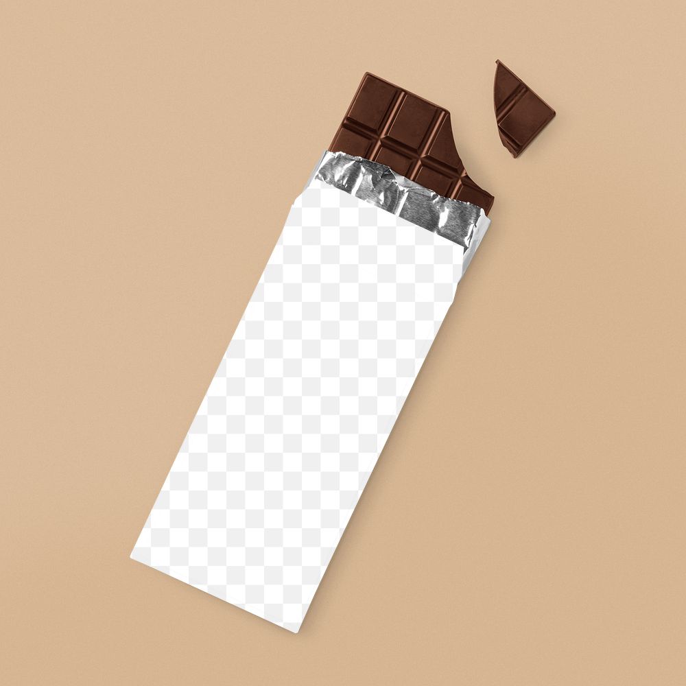 Chocolate bar png mockup, food packaging, transparent design