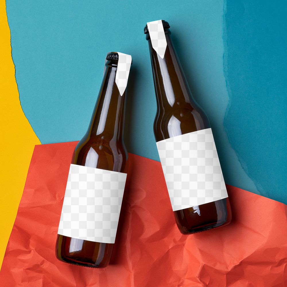 Beer bottle label png mockup, summer beverage packaging