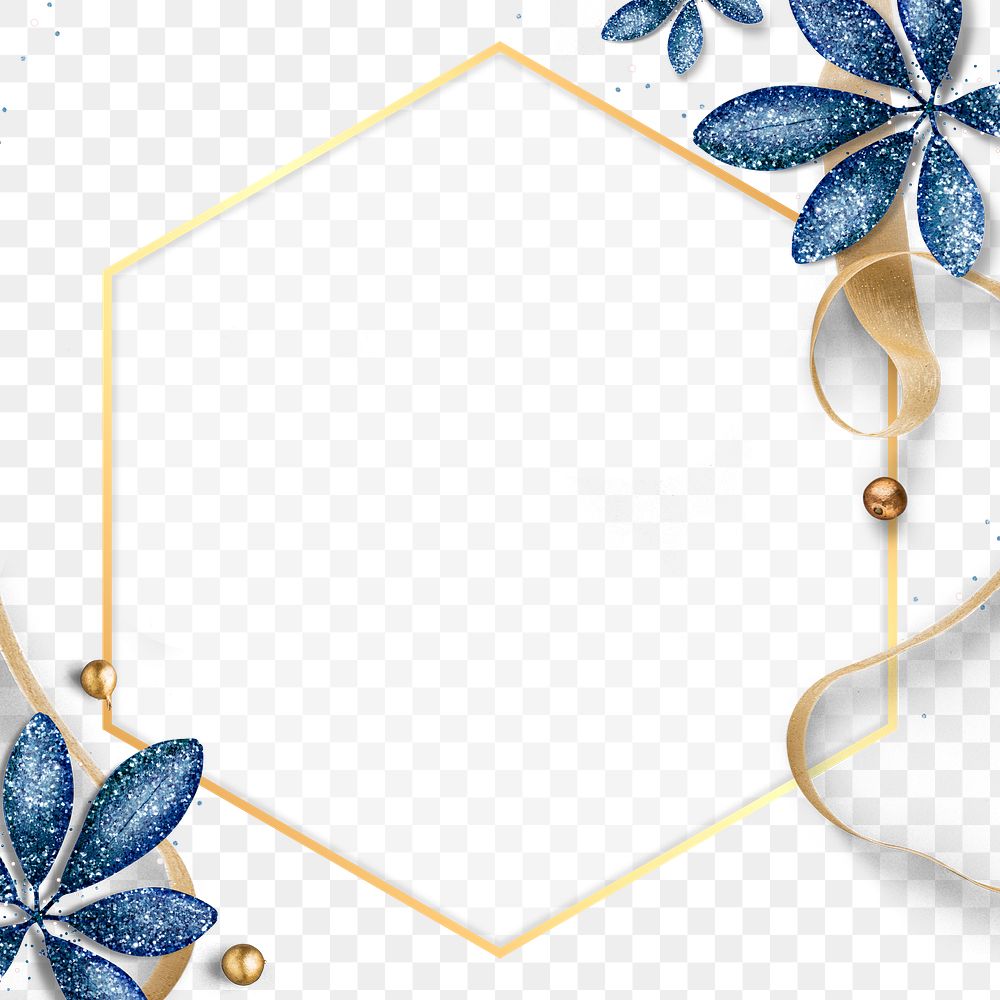 Glittery blue leaves with hexagon frame design element
